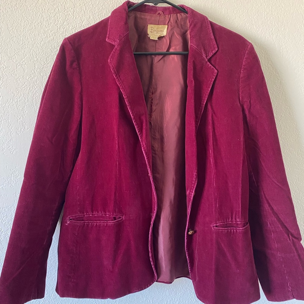 Buffums Vintage Burgundy Velvet Long Sleeve Two Button Front Blazer Women's 16 M